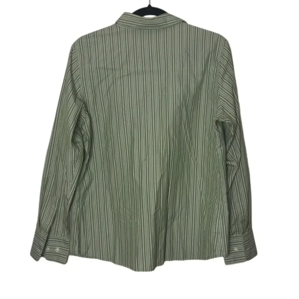 Eddie Bauer button up Woman's size Large 100% Cotton Striped green